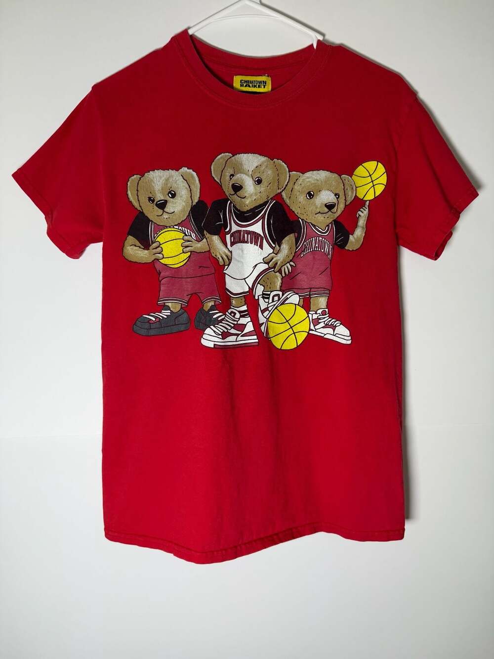 Chinatown Market Red Basketball Bears Graphic T-Shirt Size S